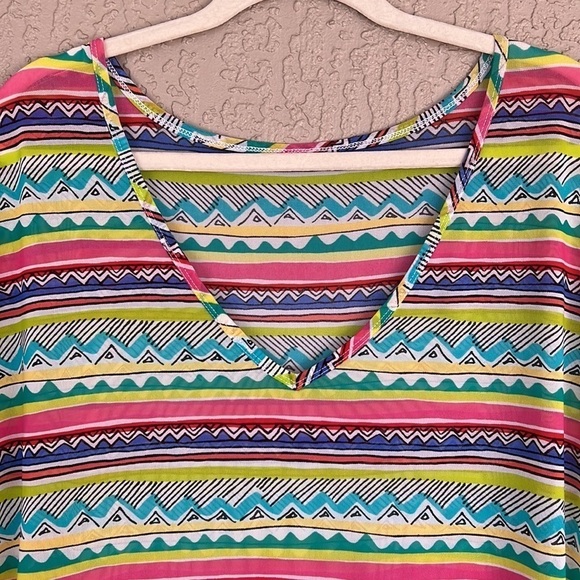 Anne Cole Colorful Tribal Stripe Print Mesh Tunic Swim Cover Up - Picture 2 of 6